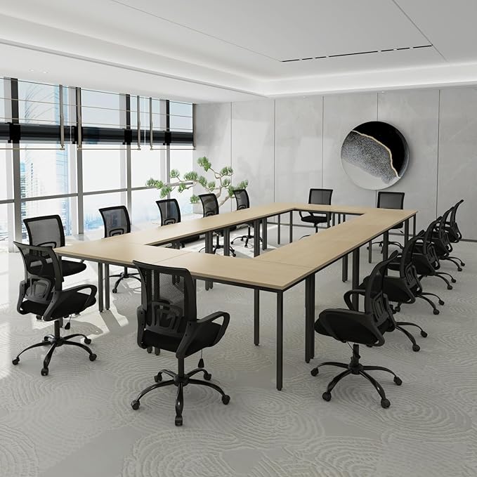 Bonzy Home Conference Tables 20ft Office Computer Desk for Meeting Room Study Writing Printer Podcast Table for 24 People Modern Natural 10PCS 236.2"x47.2"x29.5"