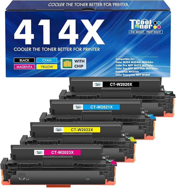 414X Toner Cartridges 4 Pack High Yield MFP M479fdw 414A Compatible for HP 414X Toner for HP Color Laserjet Pro MFP M479 M479fdw M479fdn M454dw M454dn M479dw Printer Ink Black Cyan Yellow Magenta