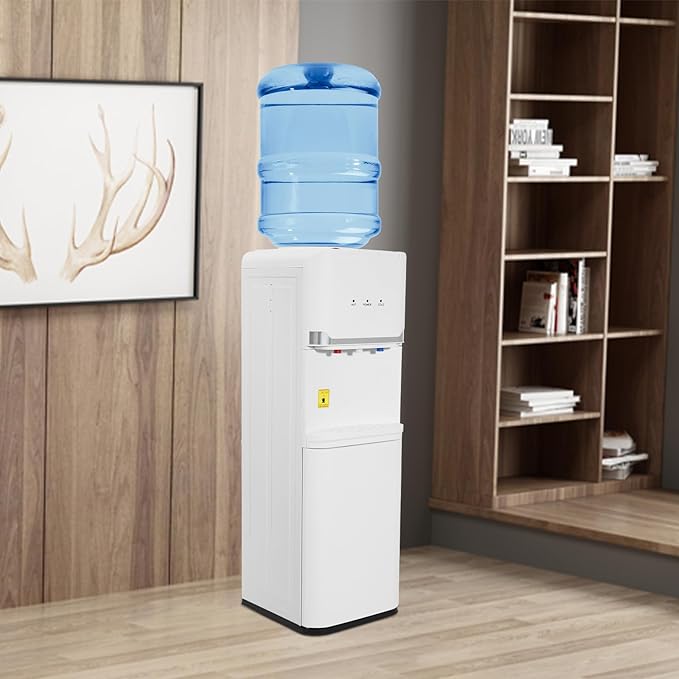 Top Loading Water Dispenser for 5 Gallon Bottles, Freestanding Hot Cold & Warm 3-Temperature Water Cooler Dispenser with Child Safety Lock for Home & Office, White