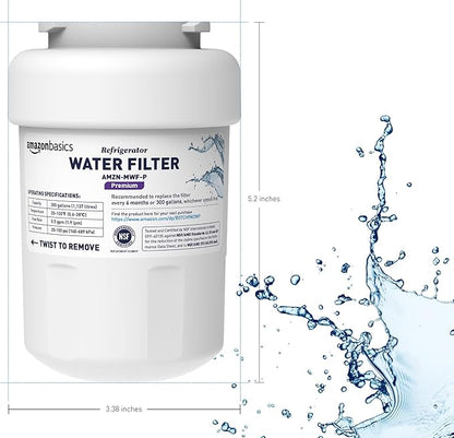 Amazon Basics Replacement GE MWF Refrigerator Water Filter for Filtration, NSF Certified, Compatible with GE and Kenmore, Premium Filtration, Easy to Install, Pack of 3