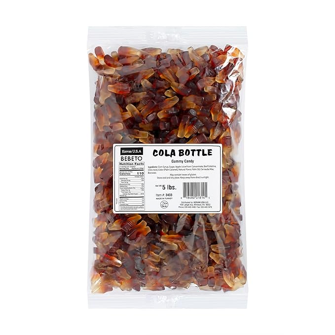Kervan Candy Bebeto Cola Bottles - Soft & Sweet Gummy Candy Bulk for Kids, Gift Snacks and Parties - Kervan Cola Bottle Gummies Big Party Size Bag (5 lbs)