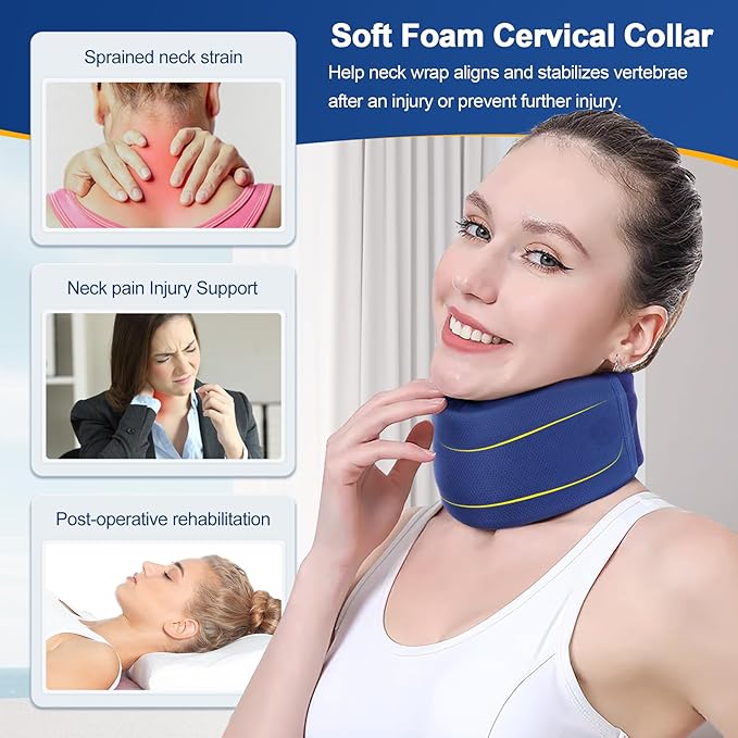 CozyHealth Neck Brace for Neck Pain and Support, Soft Neck Support Relieves Pain & Pressure in Spine for Women & Men, Wrap Align Stabilize Vertebrae Foam Cervical Collar for Sleeping (GBlue, S, 3" Middle Height)