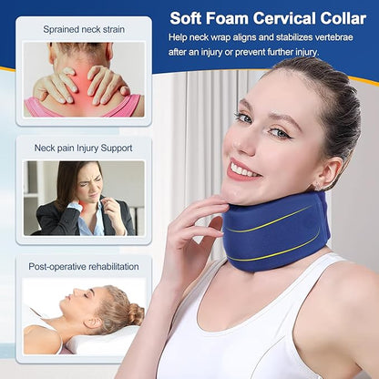 CozyHealth Neck Brace for Neck Pain and Support, Soft Neck Support Relieves Pain & Pressure in Spine for Women & Men, Wrap Align Stabilize Vertebrae Foam Cervical Collar for Sleeping (GBlue, S, 3" Middle Height)
