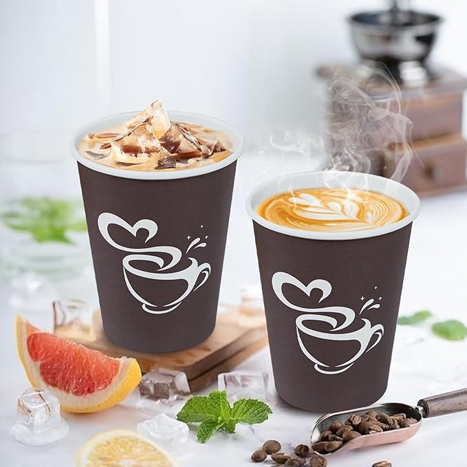 200 Count 10 oz Paper Coffee Cups, Disposable Drinking Cups for Hot or Cold Beverage, 8 ounce Brown Coffee Cups for Party, Business, Travel, Picnic