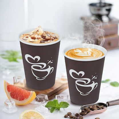100 Count 12 oz Paper Coffee Cups, Disposable Drinking Cup for Hot or Cold Beverage, 12 ounce Brown Coffee Cups for Party, Business, Travel, Picnic