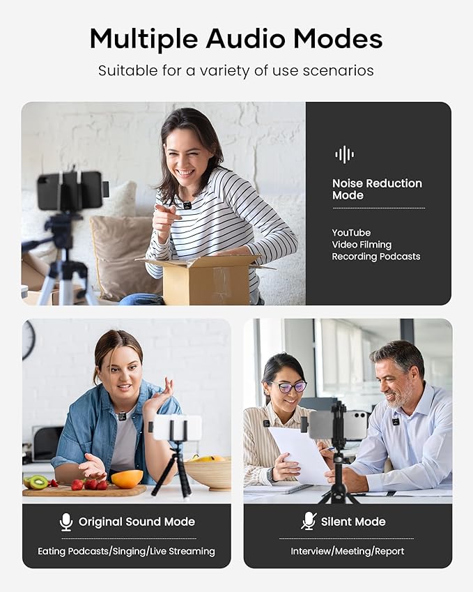 Wireless Lavalier Microphone for iPhone iPad Android With Charging Case 80h Battery Life, Noise Cancellation, 164ft Range Plug-Play Clip On Lapel Mic for Youtube, Video Recording, Vlog, Live Streaming