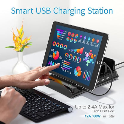 Charging Station for Multiple Devices, Bototek 60W 6 Ports Multi Charger Station for iPhone, iPad, Cell Phone, Tablets, and Other Electronics (6 Ports-Whtie)