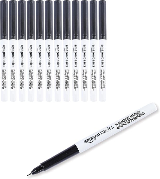 Amazon Basics Ultra Fine Point Permanent Markers, Black, 12-Pack