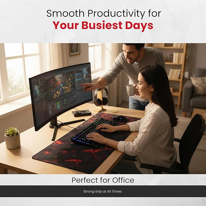 Gaming Mouse Pad XL Desk Mat 35.4x15.7 Inches – Large Mouse Mat with Non-Slip Rubber Base, Smooth Surface for Work & Play, Extended Desk Pad for Office or Gaming Setup