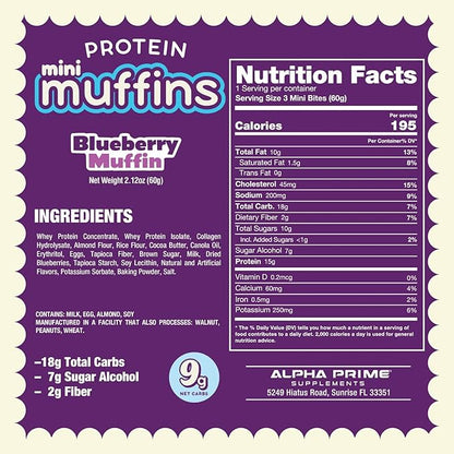 Prime Bites Minis | Protein Mini Muffins from Alpha Prime Supplements | High Protein, Collagen Fortified Low Sugar Treat | Delicious Snack | 12 Packs per Box - Variety Pack