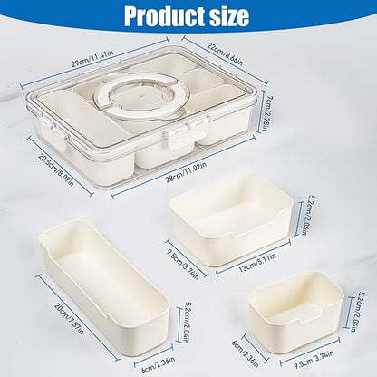 Bandesun Divided Serving Tray with Lid and Handle - Clear Organizer for Candy, Fruits, Nuts, Snacks - Perfect for Party, Entertaining - Snackle Box Charcuterie Container for Portable Snack Platters