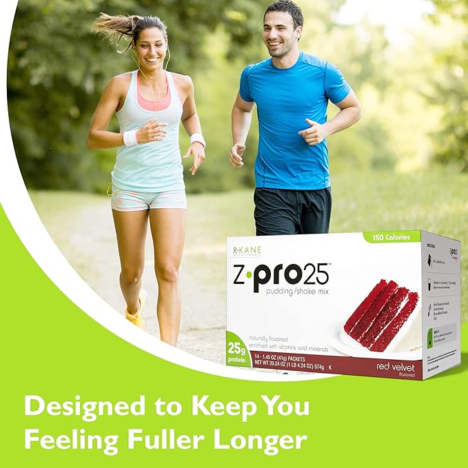 R-Kane Nutritionals Z-Pro Red Velvet Protein Drink Mix - High Protein, Low Calorie Low Fat Shake and Pudding Mix - Meal Replacement, On-The-Go Packets - Breakfast Boost - 25g Protein - 14 Packets