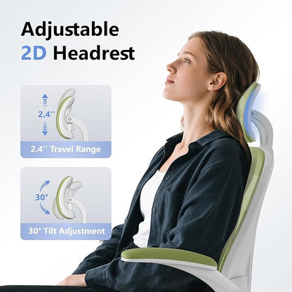 Computer Desk Chair, Ergonomic Office Chair M903 with Wheels, High Back Mesh Office Chair with Adjustable Lumbar Support, Headrest, Flip-Up Armrests, Green
