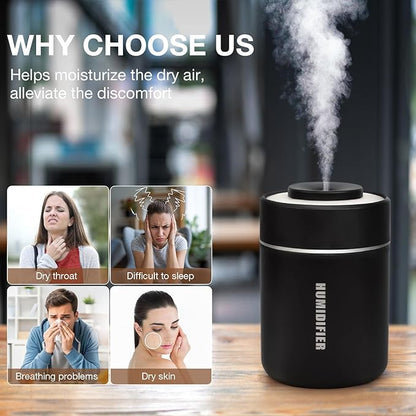Portable Mini Humidifier, 180ml USB Cool Mist Small Humidifiers for Bedroom, Personal Desktop Humidification for Car Office Travel & Indoor Plants(Black)