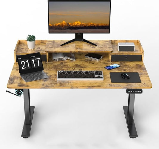 48 x 30 Inch Standing Desk with 2 Drawers, Adjustable Height Widened Stand Up Desk with Storage, Sit to Stand Ergonomic Workstation for Home Office, Rustic Brown