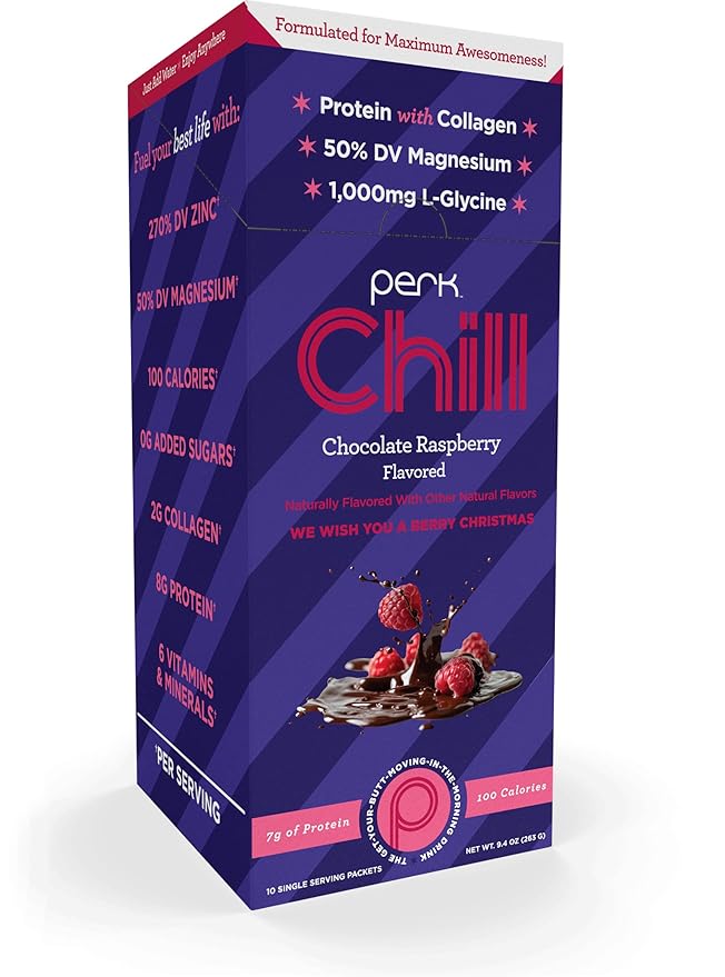 Perk Chill Chocolate Raspberry Flavored Drink Mix (10 Servings) - Gluten-Free, Peanut-Free