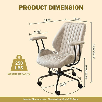 Home Office Desk Chair Adjustable Height, Ergonomic Executive Office Chair with Armrests, Rolling Comfy Desk Chair with Lumbar Support, Mid Century Modern, Beige