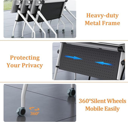 Folding Conference Table,Rolling Meeting Table for Conference Room,Flip Top Mobile Trainning Table with Wheels,Foldable Conference Room Tables,Rectangle Meeting Seminar Tables for Office (4Pc, 53.1in