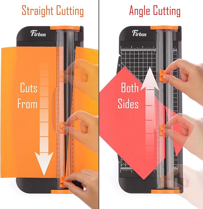 Firbon A4 Paper Cutter 12 Inch Titanium Paper Trimmer Scrapbooking Tool with Automatic Security Safeguard and Side Ruler for Craft Paper, Coupon, Label and Cardstock (Black)