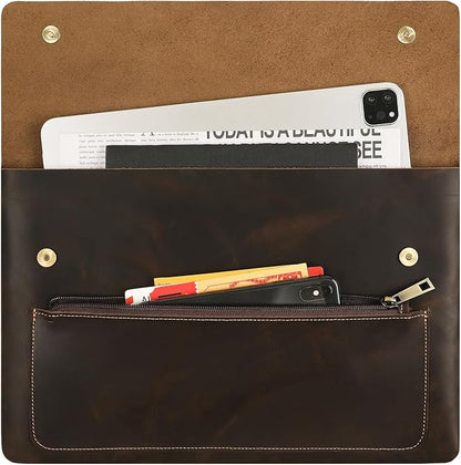 Handmade Leather Sleeve for 13/14/15-in MacBook Pro & MacBook Air, Slim Protective Laptop Case, Folio Document Organizer Leather Folder Portfolio-Dark Kahki-Custom
