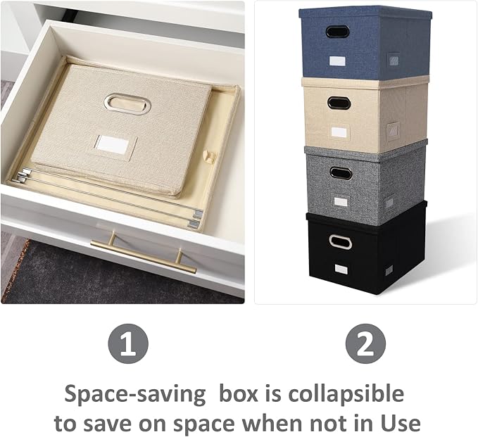 File Organizer Collapsible Storage Box for Office File Box with Lids Document Organizer for Office and Home Easy Slide Durable Hanging File Box (Beige)