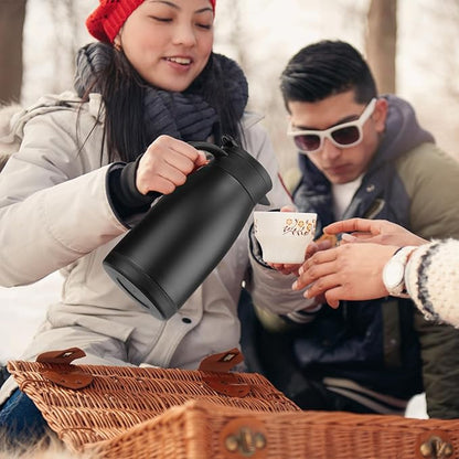 Norme 2 Pcs Thermal Coffee Carafe Insulated Stainless Steel Coffee Carafe for Hot Liquid Vacuum Thermal Pot Creamer Pitcher Dispenser with Brushes Keeping Hot Water Milk(Black,34 oz)