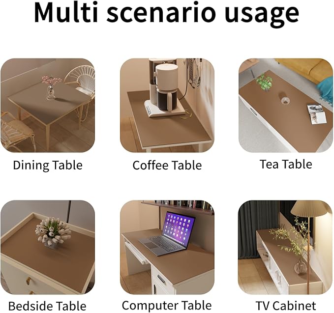 Leather Table Cover,1.8mm Thick,36x60 Inch Table Protector,Table Protector for Dining Room Table,Dining Table Cover,Table Cover Protector(Mud Color+Champagne Gold,36x60)