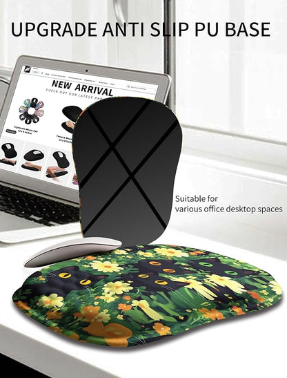Hokafenle Ergonomic Wrist-Hugging Mouse Pad Wrist Support, U-Shaped Holding Wrist Rest Mousepad for Carpal Tunnel Pain Relief with Cushioned Memory Foam Slope Massage Bulge(10.2x8.3 in,Big Eyed Cat)