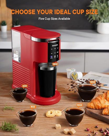 SHARDOR K Cup Coffee Maker, 3 in 1 Single Serve Coffee Maker for K Cup Pods & Ground Coffee & Teas, 6 to 14oz Brew Sizes, 40oz Detachable Water Reservoir, Compact Design, Red