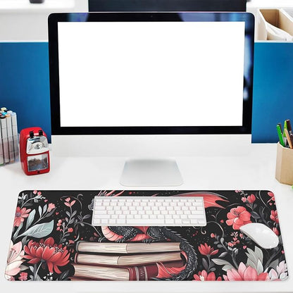 Dragon Desk Pad Mouse Pad Cartoon Flowers Fantasy Magical Books Mouse Pad Large Mousepad Extended Laptop Keyboard Mat Gaming Desk Pad Mouse Mat 31.5"x11.8"