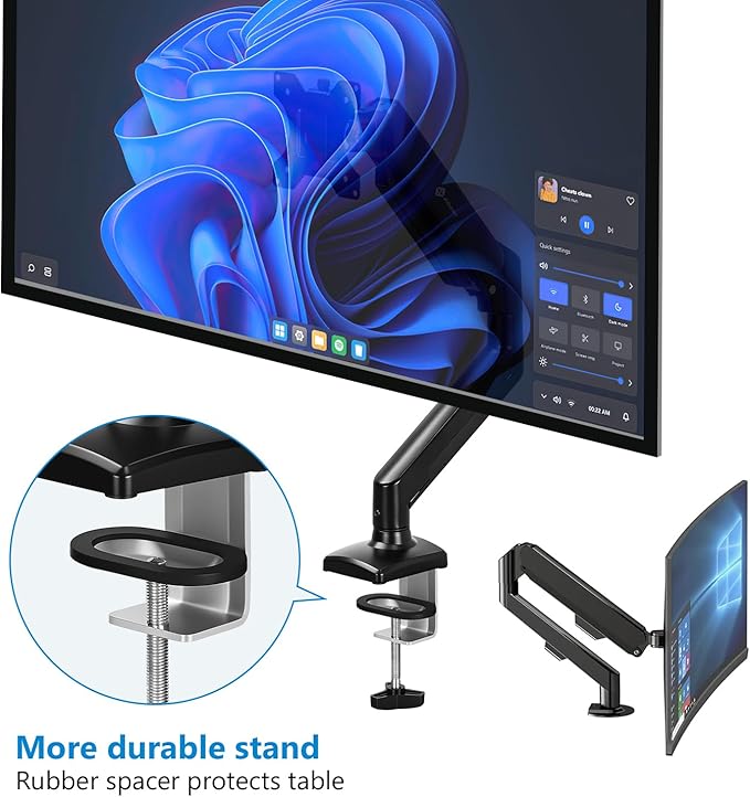 Single Arm Monitor Desk Mount for 13-32 inch Screen, Tilt, Swivel, Rotation, Ergonomic Gas Spring Monitor Stand with Cable Management, VESA 75/100mm