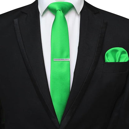 JEMYGINS 2.4" Solid Color Skinny Tie and Pocket Square with Tie Clip Sets for Men (6cm)