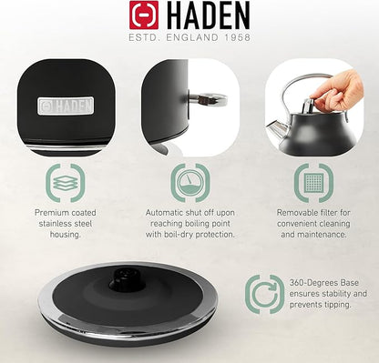 HADEN Coffee Machine, 12 Cup Drip Coffee Maker Bundled with Heritage 1.7 Liter Stainless Steel Electric Kettle, Black & Chrome