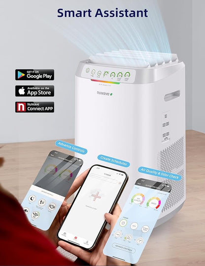 Nuwave OxyPure ZERO Smart Air Purifier, Large Area up to 2,002 Sq Ft, Dual 4-Stage Air Filtration, Adjustable 30°, 60°, 90° Vents, Washable & Reusable Filters for ZERO Waste & Replacements, White