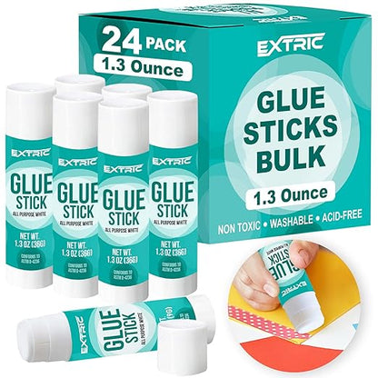 Glue Sticks Bulk Classroom, White Glue Sticks for Kids 24 Count, 1.3 Ounce, Washable All Purpose, for Kids, School and Home