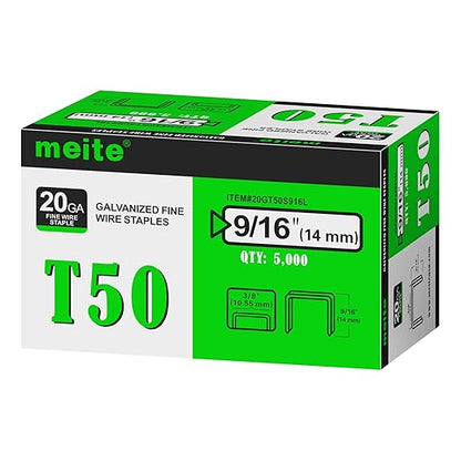meite T50 Staples, 9/16 Inch Heavy Duty Staples for Staple Gun, Galvanized 20 Gauge 3/8 Inch Crown Staple for Upholstery, Construction, Furniture (5 Boxes)
