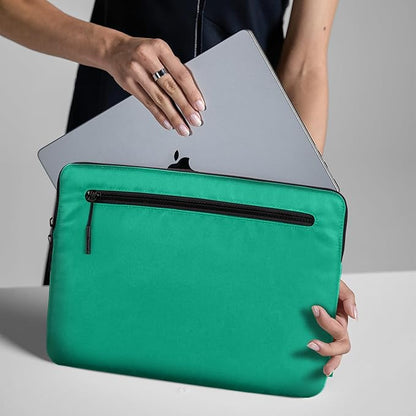 Incase Compact Laptop Sleeve with Flight Nylon - 16 Inch MacBook Pro and Laptop Case – Slim Computer Sleeve with Faux Fur Lining, Front Accessory Pocket with Zipper - Ocean Jade
