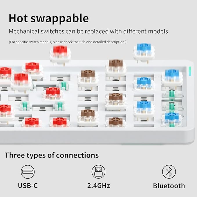 nuphy Air96 V2 Wireless Mechanical Keyboard,100 Keys RGB Backlit Keyboard,Supports Bluetooth 5.1,2.4G and Wired Connection,for PC/Laptop/Windows/Mac -Grey Gateron Cowberry Switch