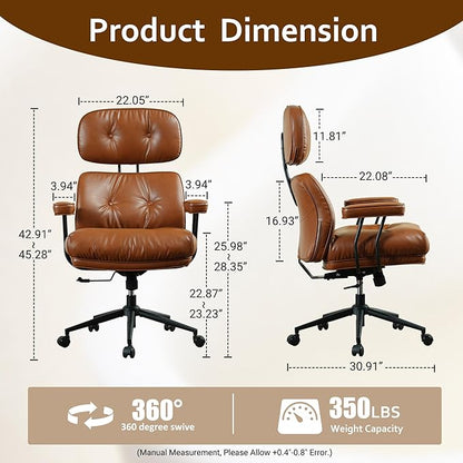 Faux Leather Executive Office Chair - Big and Tall Ergonomic Home Office Chair,Reclining Computer Desk Chair with Lumbar Support,Adjustable Task Chair Swivel Rolling PC Chair with Wheels,Browm,PU
