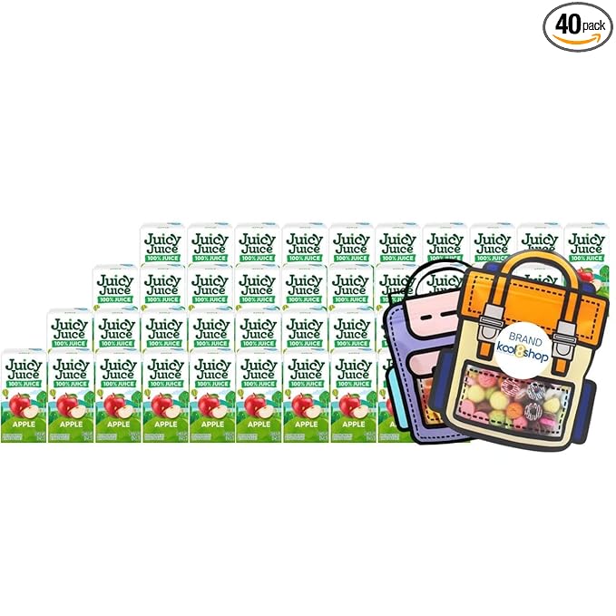 Juicy Juice Apple 100% Juice No Sugar Added On The Go Box 4.23 fl oz 40 Pack + 2 Reusable Snack Bags by KOOL8SHOP Infinite Deals