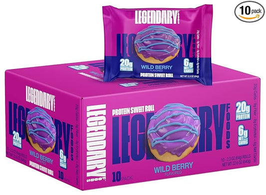 Legendary Foods Cinnamon Roll 22g Protein Bars – Gluten-Free, Low Carb Meal Option – Sweet Zero Sugar Snack, Keto-Friendly – 10-Pack High Protein Pre- or Post-Workout Nutrition Bars Wild Berry