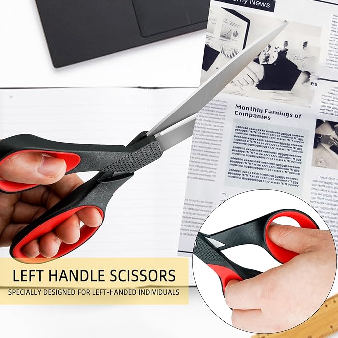 OneName Left Handed Scissors,8 Inch Lefty Scissors All Purpose,Stainless Steel Sharp Blade Soft Comfort-Grip Left Handed Scissor Adults,Great for Office,Home,Sewing,School Crafting 2 Pack