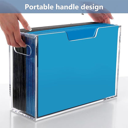 DINGHUO DNGHUO Acrylic Hanging File Organizer Box, Legal Size Clear File Storage Box with Handles, Portable Filing Holder for Desk, Home Office, School -1 Pack
