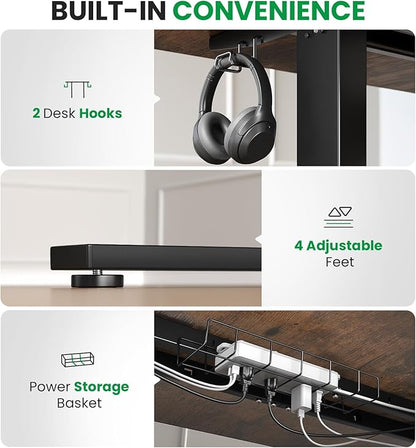 Electric Standing Desk Adjustable - 71x30 Inch Sit Stand Desk with 1 Inch Thick Tabletop, Double Beam Frame, 3 Memory Height Adjustment, Cable Management for Home Office
