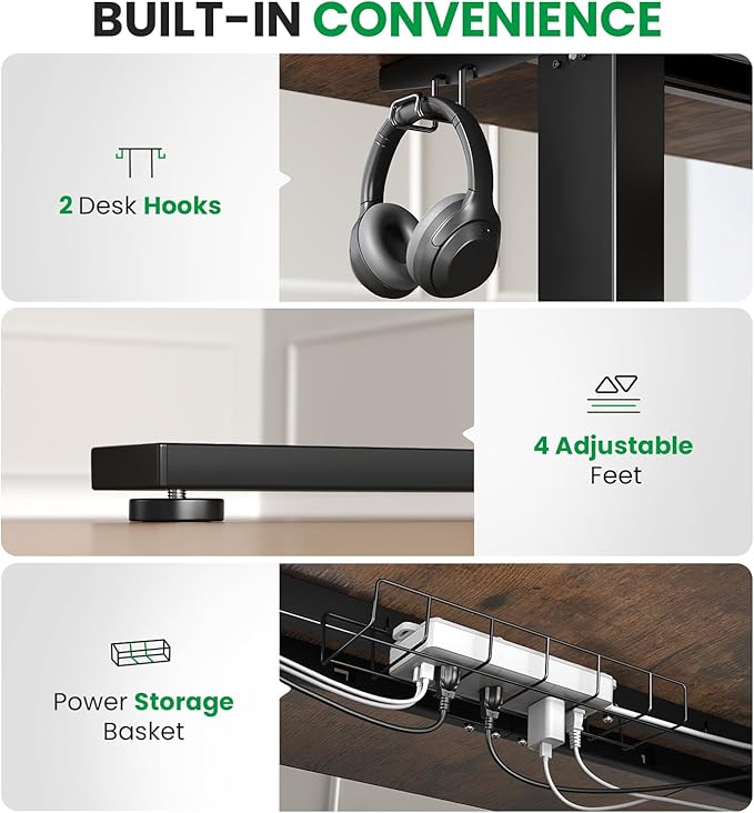 Electric Standing Desk Adjustable - 63x30 Inch Sit Stand Desk with 1 Inch Thick Tabletop, Double Beam Frame, 3 Memory Height Adjustment, Cable Management for Home Office