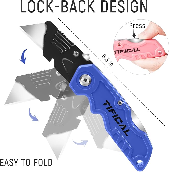 Folding Utility Knife 6-Pack, Quick-change Box Cutter for Cardboard and Boxes, Box Cutter Knife with Metal Clip, Back-lock Design Heavy Duty Box Opener with Extra 10 Blades (6-Pack)