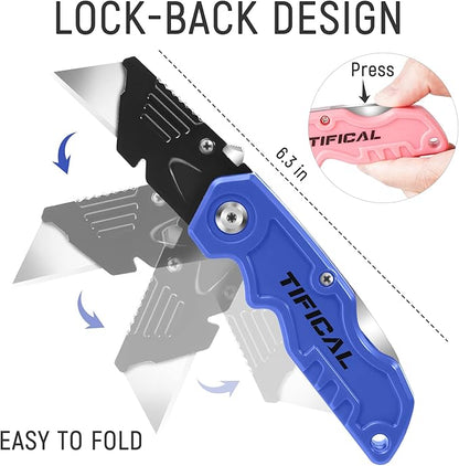 Folding Utility Knife 6-Pack, Quick-change Box Cutter for Cardboard and Boxes, Box Cutter Knife with Metal Clip, Back-lock Design Heavy Duty Box Opener with Extra 10 Blades (6-Pack)