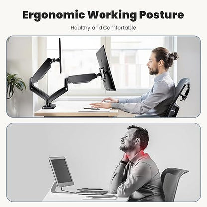 DUMOS Set of 2 Dual Monitor Stand for Desk, Gas Spring Monitor Arm for 2 Monitors Max 32 Inches, Fully Adjustable Double Monitor Mount, VESA Mount with C-Clamp/Grommet Base, Holds Screen 17.6 lbs