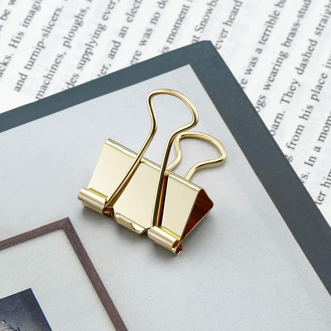 TecUnite 150 Pcs Binder Clips Assorted Sizes Gold Paper Clamps Clips Large Medium Small Office Supplies