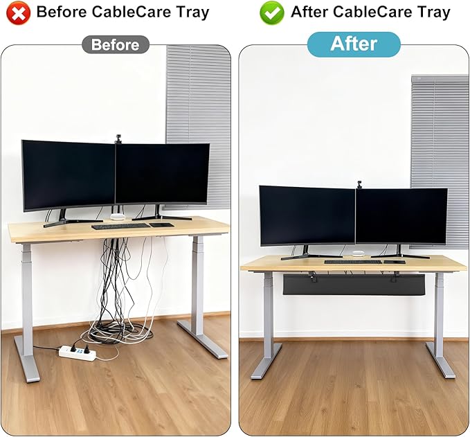 Oxford Cloth Under Desk Cable Management Tray,No-Drill 36" Desk Cable Management Organizer with Clip/Screw Installation,Holds Up to 70 lbs,Fabric Cable Management for Home,Office & Gaming Computer